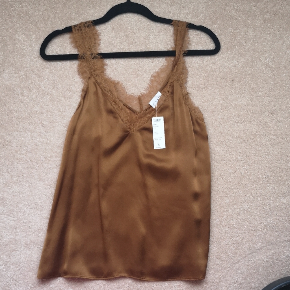 Cami Toffee Silk Lace Trim Top Brand New